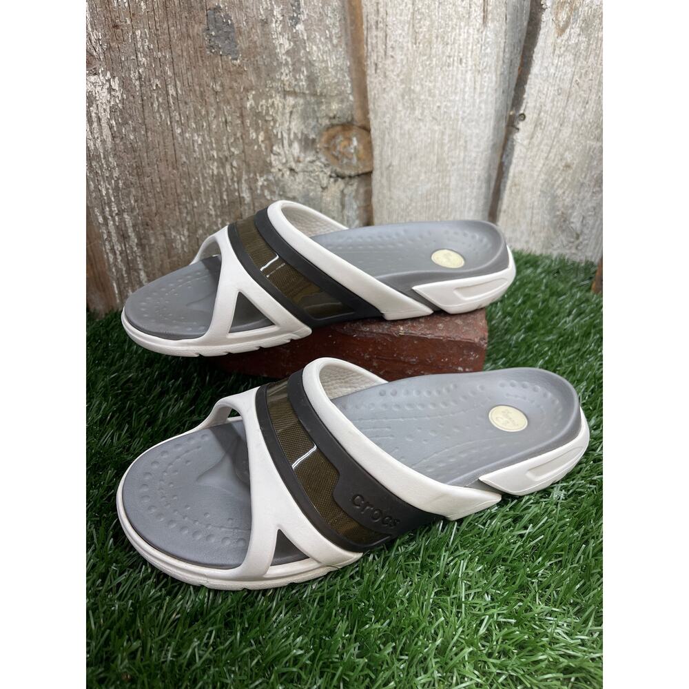 CROCS White Gray Slides Window Unisex Women's 9 Men's 7 Sandals